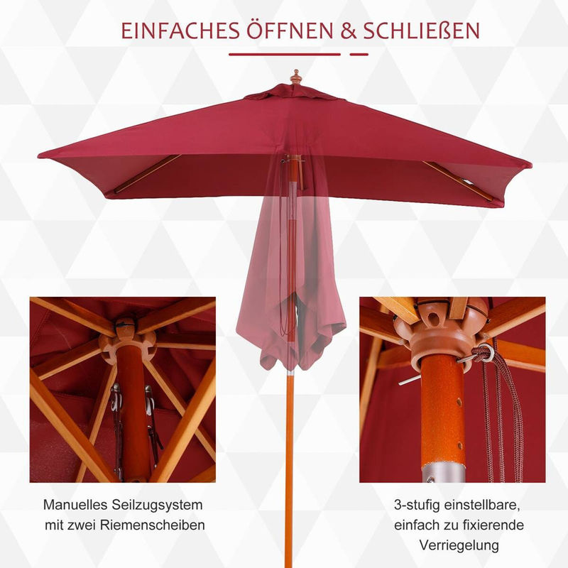 Outsunny Sonnenschirm aus Holz und Polyester in Weinrot, B: 200 cm, T: 150 cm, H: 230 cm - Bild 4