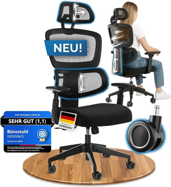 DESKSPACE Move Ergonomischer Bürostuhl in Schwarz mit Stoffbezug und einer Belastbarkeit bis 150 kg - Bild 1