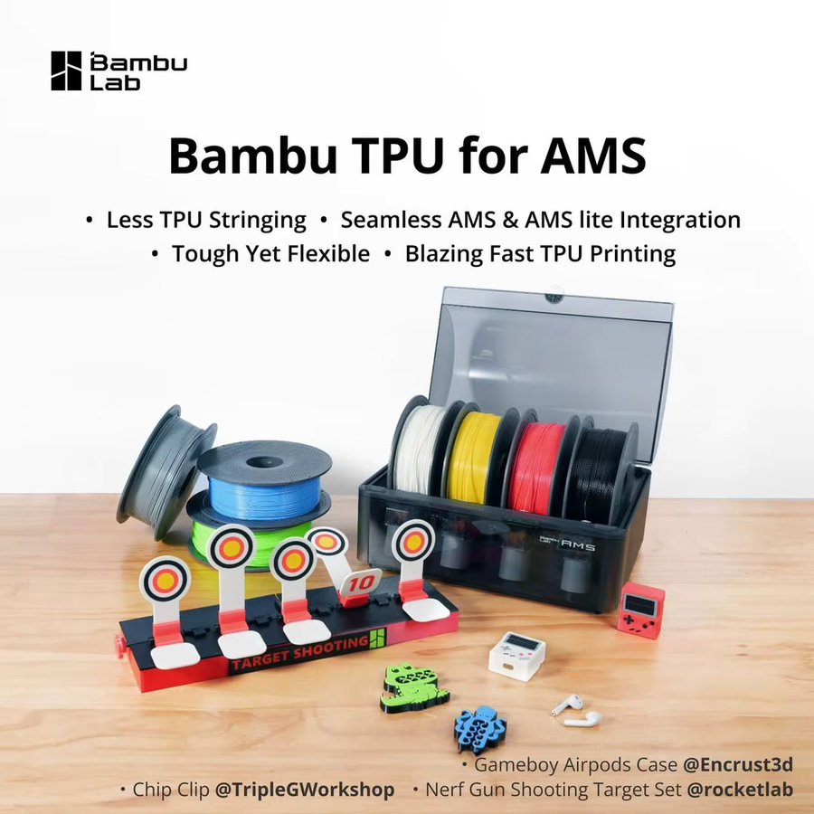BambuLab TPU Filament Rot, 1,75 mm, 1 kg, Härte 68D, kompatibel mit BambuLab AMS und AMS lite - Bild 2