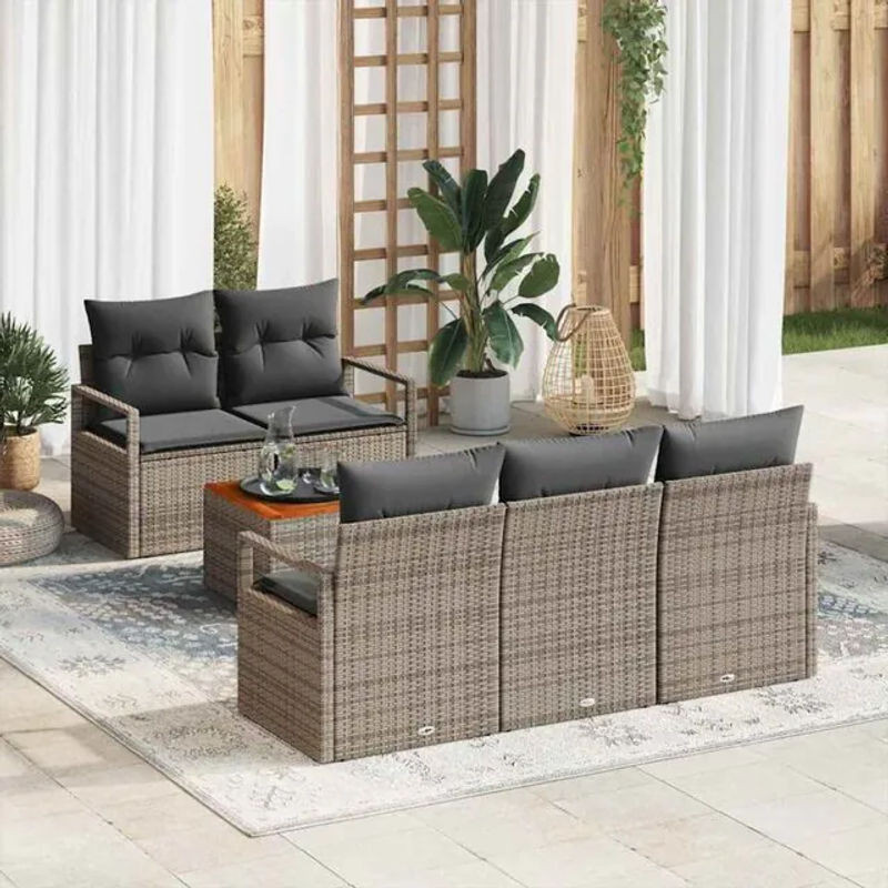 vidaxl Garten-Sofa-Set aus Poly-Rattan mit 6 Kissen in Grau, modern gestaltet - Bild 1