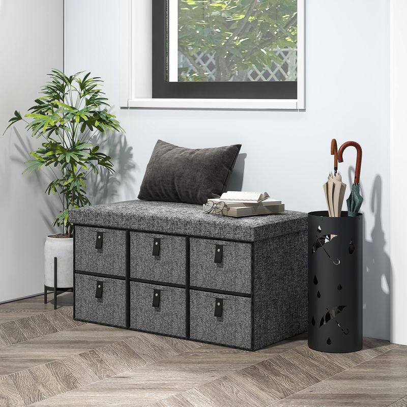 HOMCOM Schuhbank mit 6 Boxen in Leinenoptik für Flur und Diele, Dunkelgrau, B/T/H: 76,5 x 38 x 38 cm - Bild 2