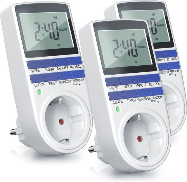 BEARWARE 3er Set Digitale Zeitschaltuhr in Weiß mit 2,1 Zoll LCD-Display, 10 Programme und Zufallsschaltung, max. 3680W - Bild 1