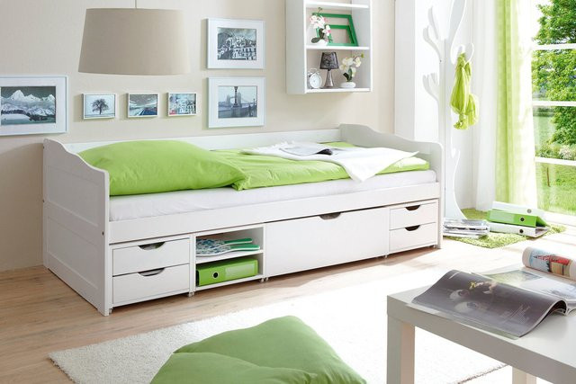 TiCAA Sofabett Marlies Funktionsbett aus Kiefer in Weiß mit Auszugsschublade - Bild 1