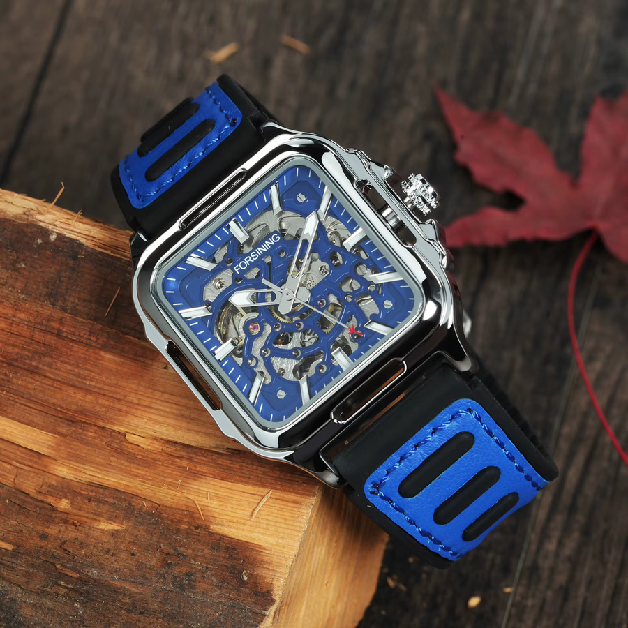 Forsining Armbanduhr, Automatik, Edelstahl, Silber, Blau, Eckig, Herren - Bild 2
