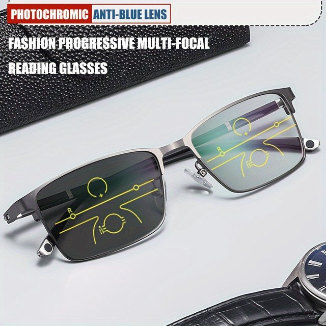 EVUNHUO Lesebrille, Vollrand, rechteckig, Metall, Unisex, Photochrom, Blaulichtfilter - Bild 1