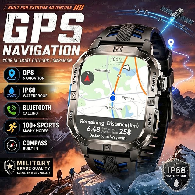 GUHUAVMI Smartwatch, Schwarz, Silikon, Herren, GPS, Herzfrequenz - Bild 1