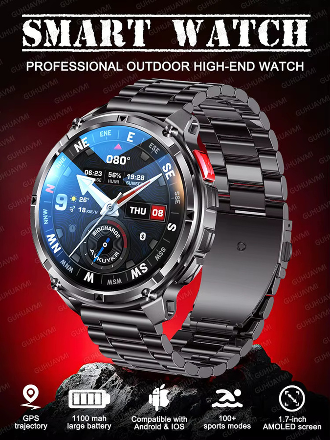 GUHUAVMI GPS Militär-Smartwatch in Schwarz mit AGPS, 5ATM Wasserdichtigkeit, 3D-Kompass und 1100mAh Akku - Bild 7