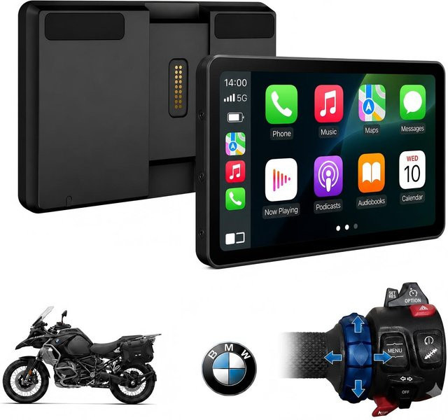 Neelyke Kabelloses Motorrad-CarPlay und Android Auto Display mit 6,2 Zoll für BMW Motorräder, 1200 Nit, IP69, Schwarz - Bild 1
