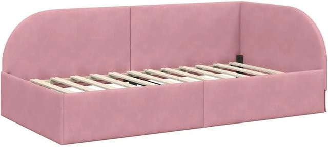 vidaXL Eckbettgestell mit Kopfteil in Rosa aus Stoff und Holz, B/T/H: 80 x 200 x 140 cm - Bild 1