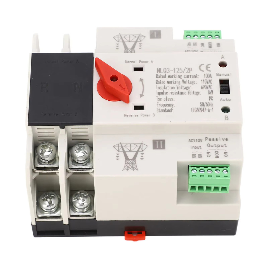 KKMOON Dual Power Automatischer Transferschalter AC110V 100A 2P ATS Generator Transfer Umschalter für Schienenmontage in Weiß - Bild 2