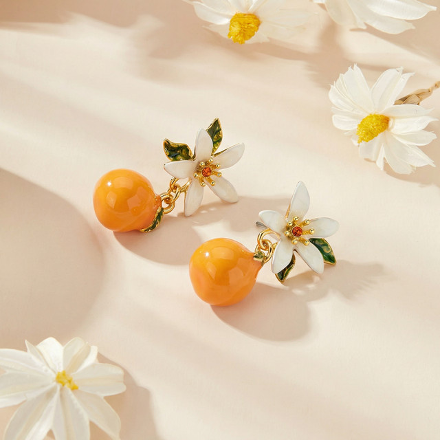Ohrringe Perle, Emaille, Orange, Damen, Silber - Bild 1