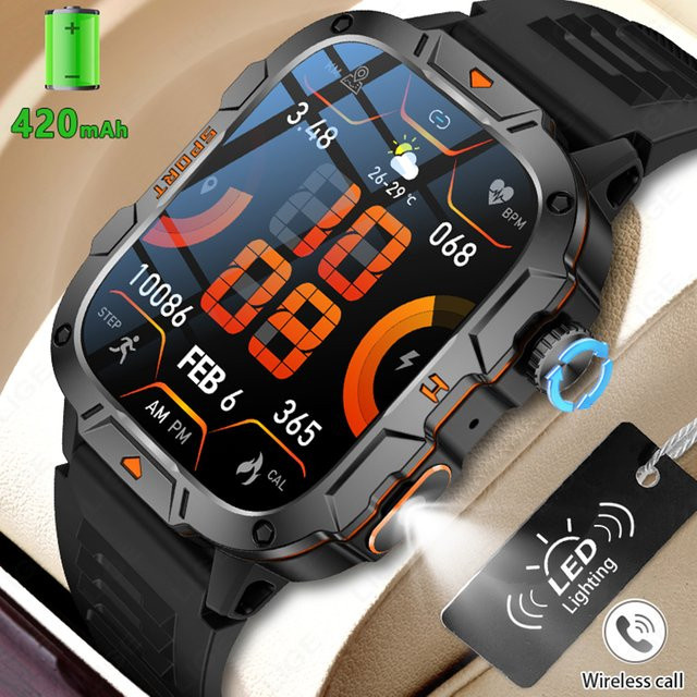 LIGE Smartwatch, Schwarz, Silikon, Herren, 1,96 Zoll - Bild 1