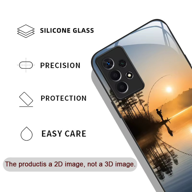 Handyhülle mit Angelrute bei Sonnenuntergang Motiv aus gehärtetem Glas für Samsung Galaxy A56 A72 A55 A54 A53 A52 A36 A14 A15 A50 in Multicolor - Bild 2