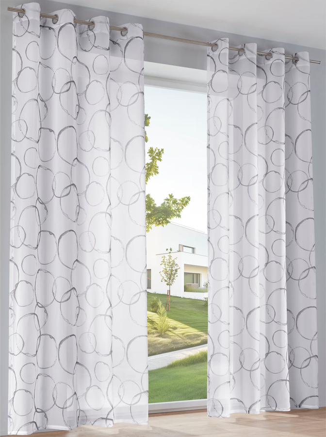 Dekostore Heine Home halbtransparentes Vorhang mit Kreis-Dessin in Weiß und Grau aus 100% Polyester - Bild 1