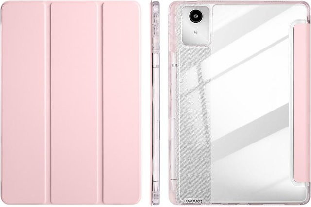 Lenovo Tab M11 Hülle mit Stifthalter, Klare Acryl Hartschalenabdeckung, Rosa - Bild 1