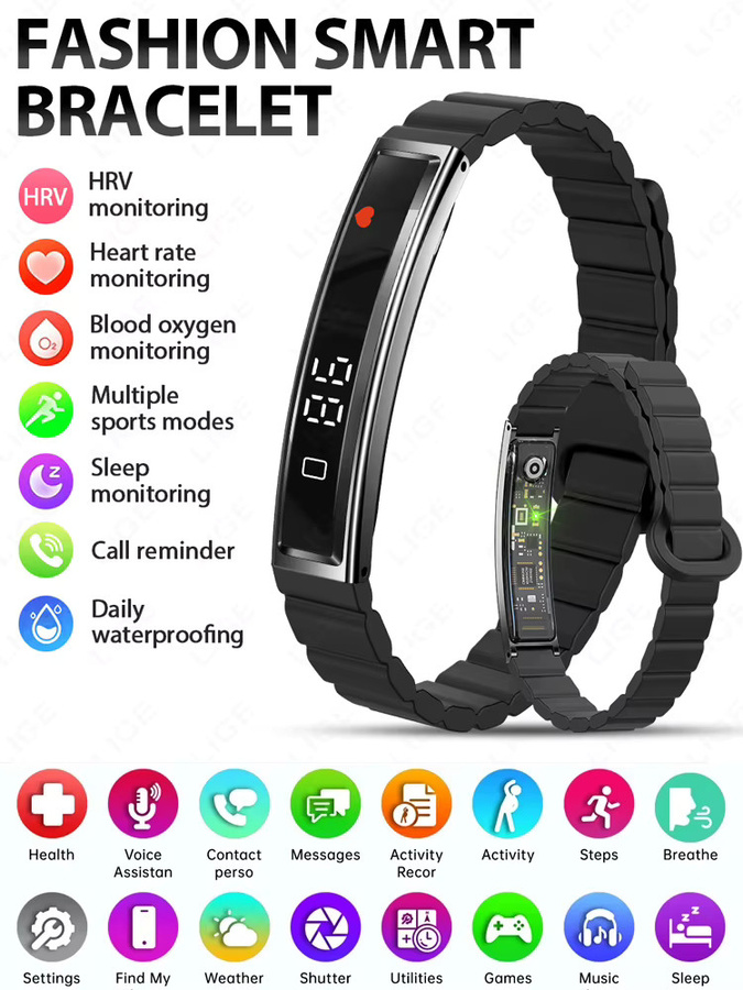 LIGE Smart-Armband für Herren mit Schlaf-Tracker, Herzfrequenzmesser und Schrittzähler in Schwarz oder Grau - Bild 6