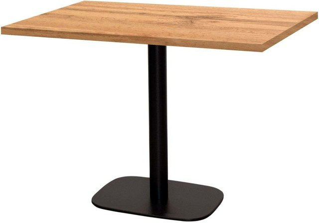 RestooTab Tisch Round rechteckig in Stein & Holz Optik mit Eichenplatte und schwarzem Gestell, B: 70 cm, T: 120 cm, H: 75 cm - Bild 1