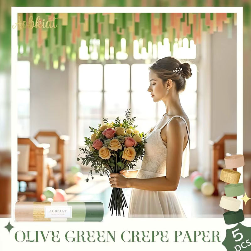 5 Stück Papiergürtel im Bohemian Stil in Grün, Gold, Beige und Khaki für Hochzeiten und Partys - Bild 4