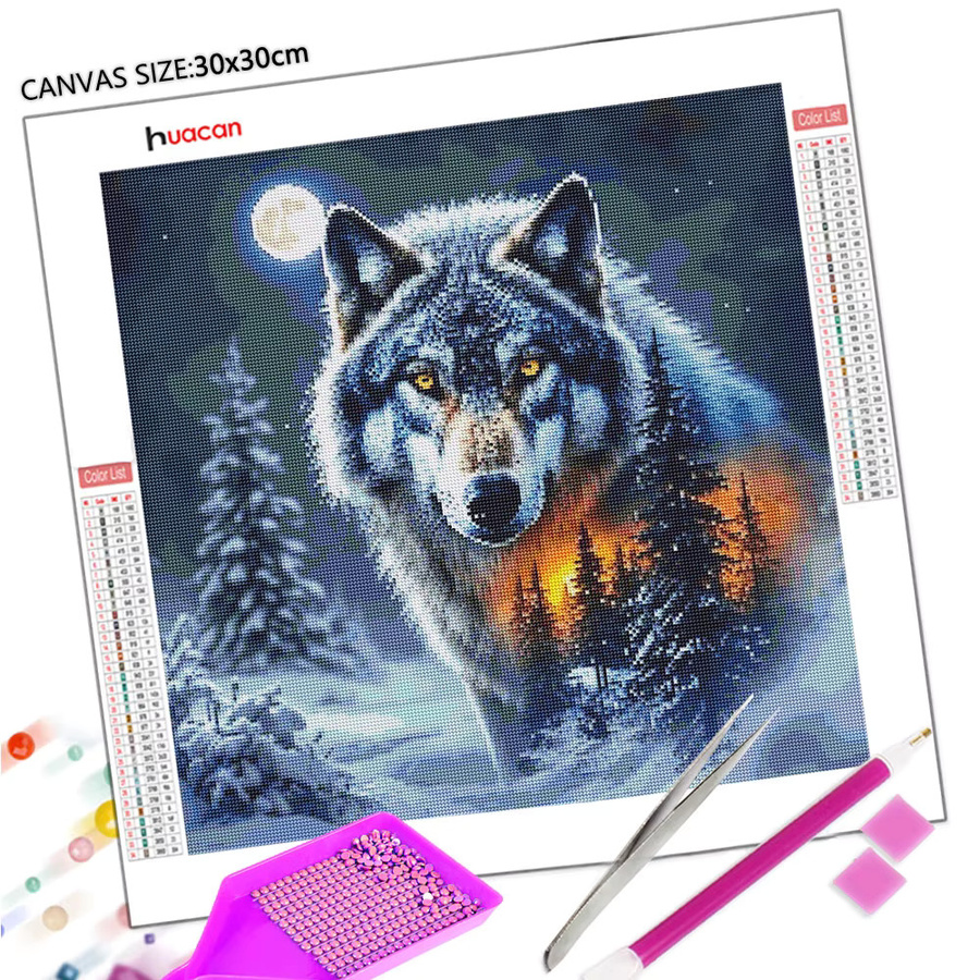 Huacan 5D DIY Diamantmalerei Wolf Mosaik Set in Multicolour, B/B/H: 20 x 20 x 20 cm - Bild 3