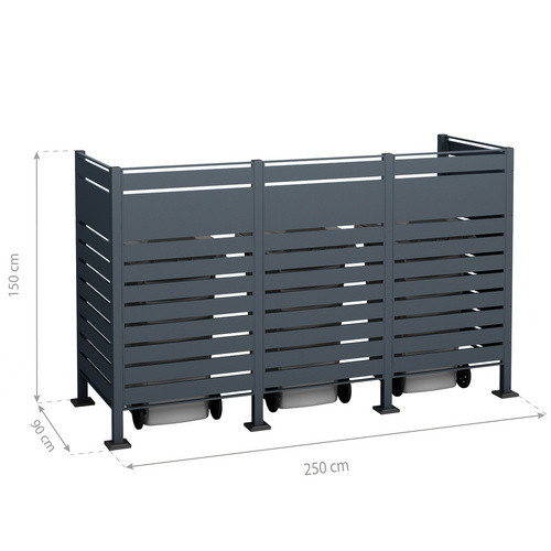 Westmann Mülltonnenverkleidung Planum 3er Box aus pulverbeschichtetem Stahl, Anthrazit, B/T/H: 80 x 240 x 150 cm - Bild 7