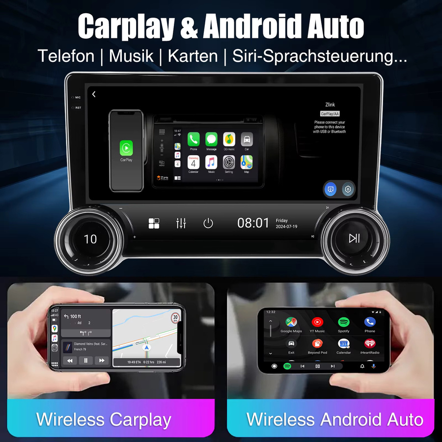 ESSGOO Android 15 Autoradio mit 9 Zoll Touchscreen für VW Tiguan 5N und Golf Plus, 6+128GB Speicher, Wireless CarPlay, Android Auto, Bluetooth, GPS, WIFI und Lenkradsteuerung, Schwarz - Bild 4