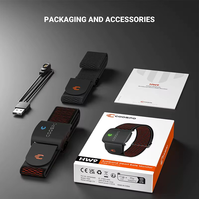 COOSPO HW9 Armband-Herzfrequenzmesser mit HR-Zonen und Kalorienmessung, Bluetooth BLE5.0 und ANT+ HRM-Sensor für Peloton, Zwift und Wahoo, Schwarz/Weiß - Bild 5