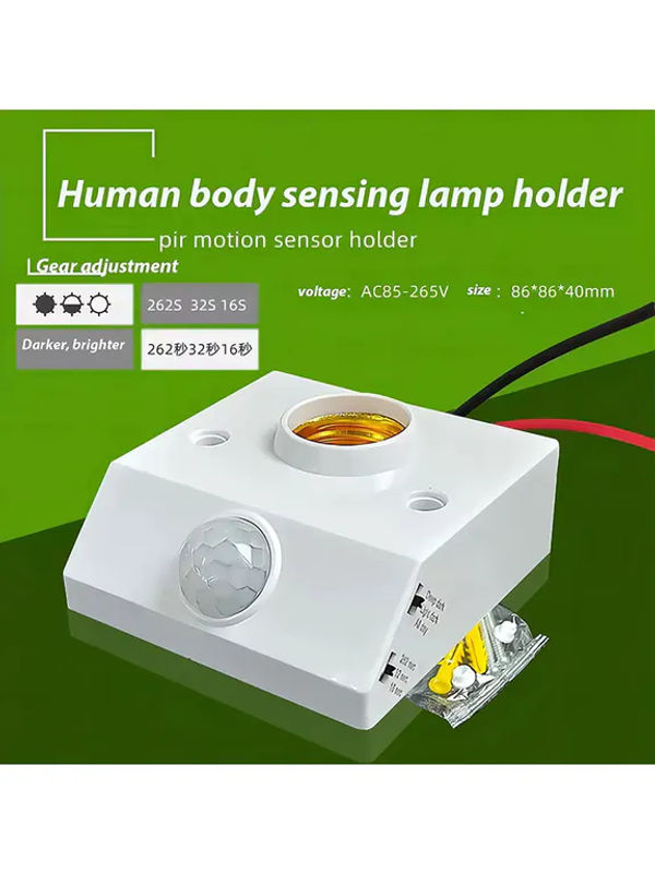 Szaoju Intelligenter E27 LED-Lampensockel mit PIR-Infrarot-Bewegungssensor, Weiß, Adapter für bis zu 100W, 85V-265V - Bild 5