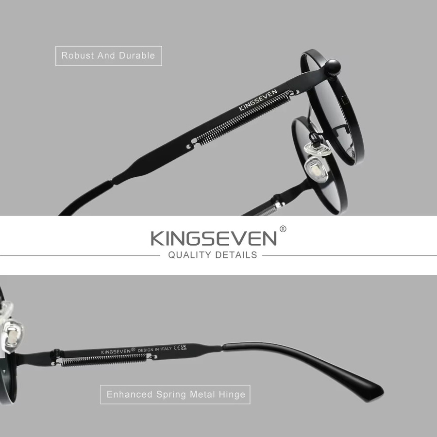 KINGSEVEN Sonnenbrille, Runde Form, Vollrand, Metall, Unisex, polarisiert - Bild 2