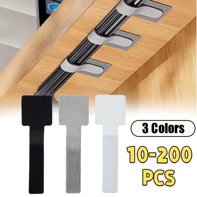 Wiederverwendbare Klettverschluss-Kabelbinder in Schwarz zur Kabelaufbewahrung und als Desktop-Organizer - Bild 1