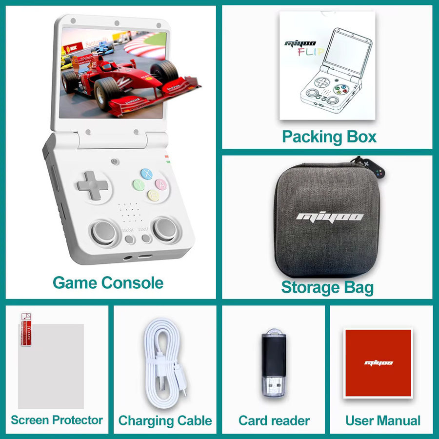 MIYOO Flip V2 Retro-Handheld-Spielkonsole mit 3,5 Zoll IPS-Bildschirm und Metallscharnier in Gelb und Weiß - Bild 5