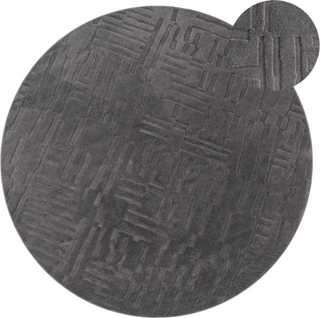 Runder Teppich Tokko in Anthrazit mit geometrischem Muster im skandinavischen Design, Durchmesser: 160 cm - Bild 1