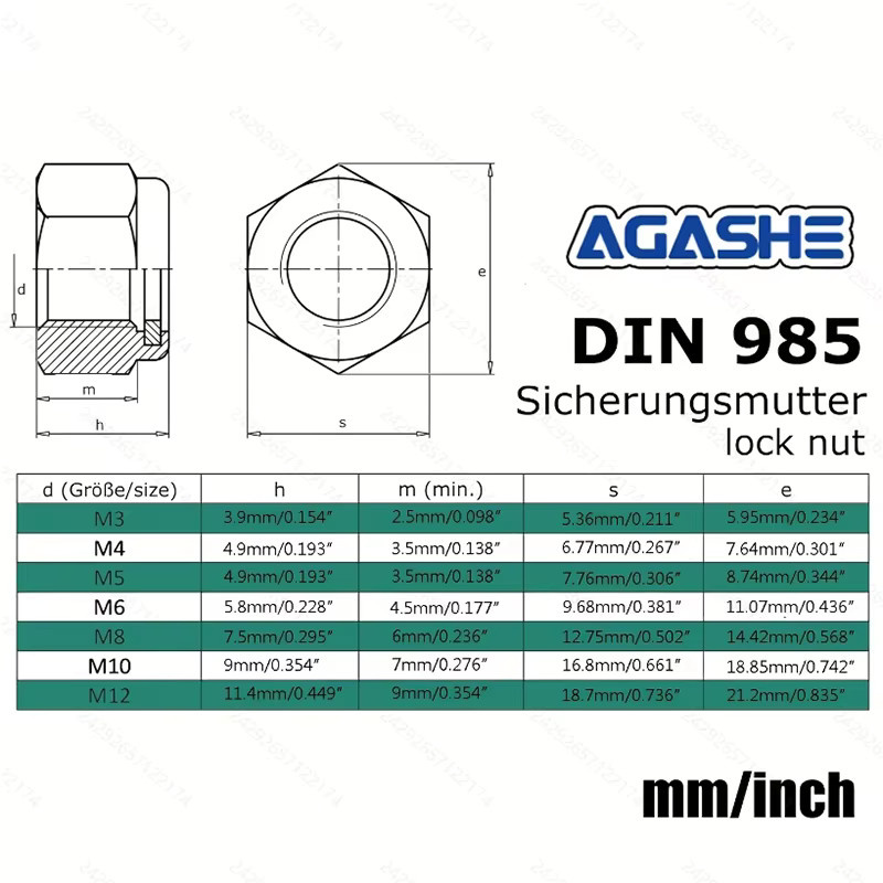 AGASHE Metrisches Sicherungsmutter-Set aus Edelstahl, Sechskantmuttern mit Nyloneinsatz M3-M12, poliert und korrosionsbeständig, 170/220/240-teilig - Bild 4