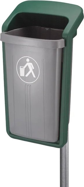 PROREGAL Abfallsammler für den Außenbereich mit Wand- und Rohrbefestigung, Grau-Grün, H: 84,5 cm, B: 39 cm, T: 46 cm - Bild 1
