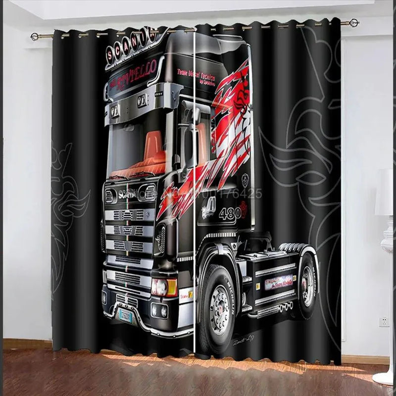 Verdunkelungsvorhänge mit 3D-LKW-Print von A Family Of Home Textiles, Schwarz, B: 90 cm, H: 220 cm, 2er-Set - Bild 6