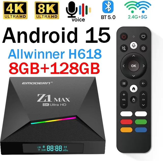 CLIBABIQBOX Z1 Max TV-Box Android 15 Media Streamer mit Allwinner H618 Quad-Core, 4G, 5G Dual-WLAN, Bluetooth 5.0, HD 8K 4K Unterstützung, Schwarz - Bild 1