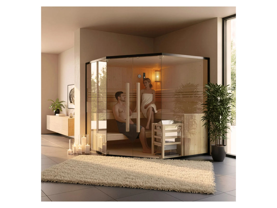 Home Deluxe Traditionelle Finnische Sauna SHADOW XL BIG aus Fichtenholz in Schwarz und Braun für bis zu 6 Personen, B/T/H: 200 x 200 x 190 cm - Bild 2