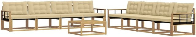 vidaXL Outdoor-Sofagarnitur aus Akazienholz und Textilene in Weiß und Beige, 9-teiliges Set mit Tisch und Kissen, B/T/H: 79 x 79 x 37 cm - Bild 1