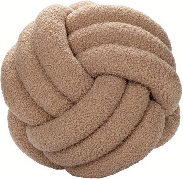 NATAWA Knotenballkissen aus Plüsch, handgewebt, rund, beige - Bild 1