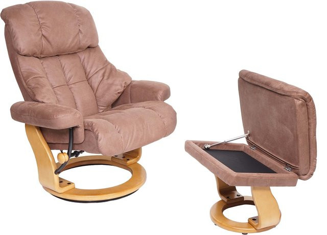 MCA Relaxsessel Edmonton in Braun mit Fußhocker und Staufach, moderner TV-Sessel mit Textilbezug und Holzgestell - Bild 1