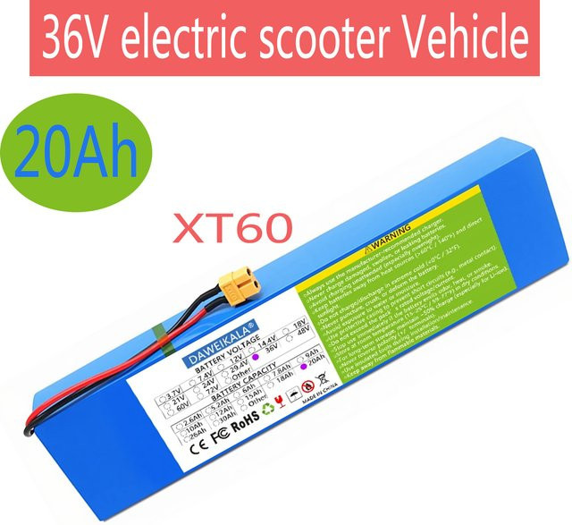DAWEIKALA E-Scooter Akku-Pack 36V 10S3P mit 6000 mAh, 18650 Lithium-Ionen-Akku für 500W Motoren, Farbe: Blau, Anschluss: XT60-Stecker - Bild 1