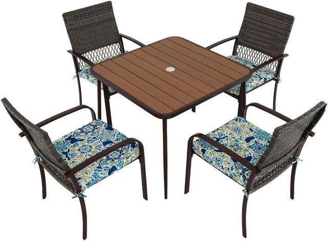Costway Polyrattan Gartenmöbel Set in Braun mit Tisch und Kissen für Garten, Terrasse und Outdoor - Bild 1