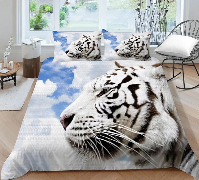 3D-Bettwäscheset Your Warm Home mit Tiger-Aufdruck in Schwarz und Weiß, bestehend aus Bettbezug und Kissenbezug aus Polyester - Bild 1