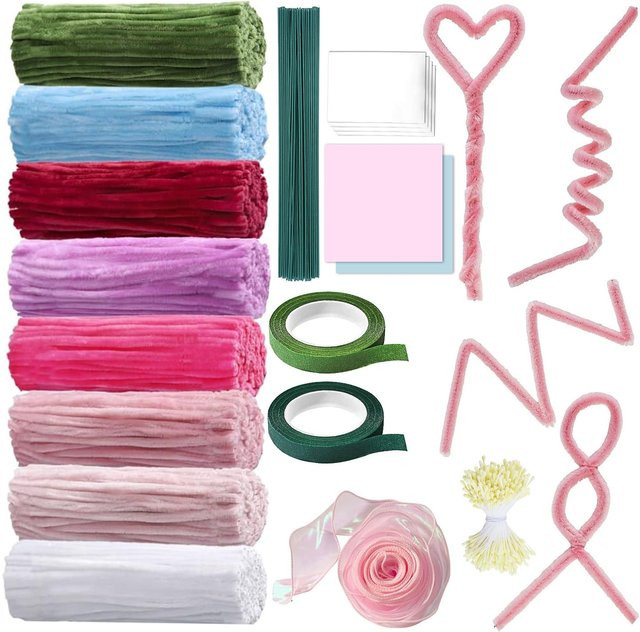600 Stück DIY Bastel-Pfeifenreiniger Set aus Chenille-Draht für Blumen-Bastelarbeiten - Bild 1