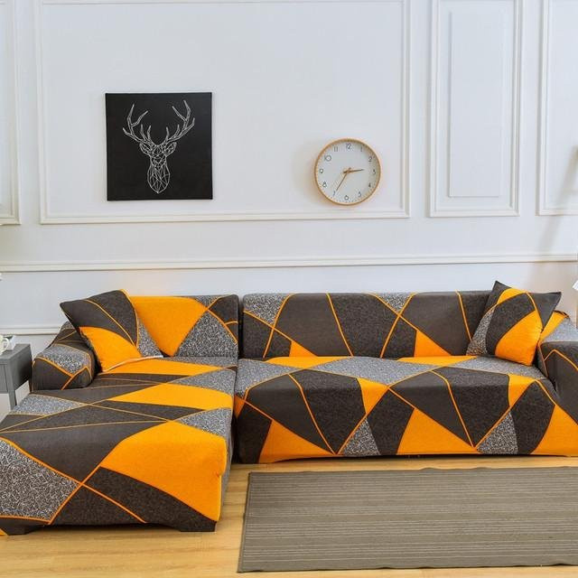 Housmife Elastischer Sofabezug mit floralem Muster in Orange, Rutschfester Eckcouch-Schutz aus Stretch-Material für 1- bis 4-Sitzer, Breite: 90-140 cm - Bild 1