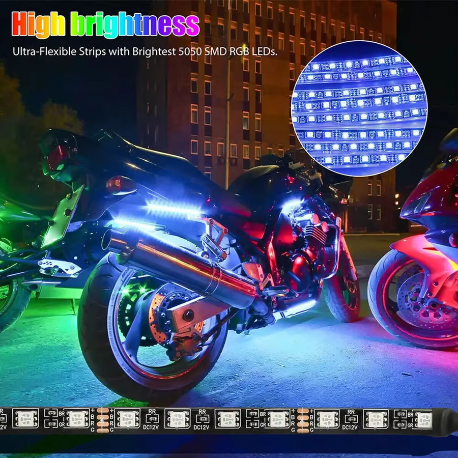 6er Set Motorrad LED Neon Streifen mit RGB Fernbedienung in Multicolour und Schwarz - Bild 2