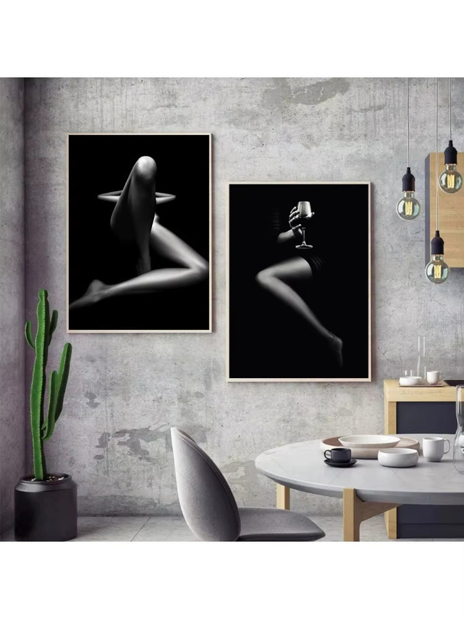 Potdemiel Wandkunst Leinwand Gemälde Schwarz-Weiß Ästhetisches Frauenporträt Modernes Poster für deine Raumdekoration - Bild 2