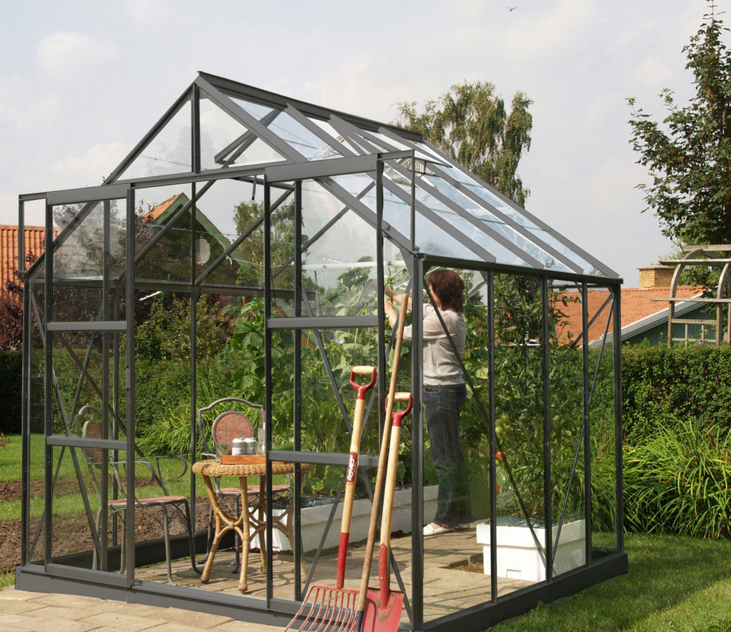 Vitavia Gewächshaus Mars 6700 in Schwarz mit Einscheibensicherheitsglas und Doppelschiebetür, 6,7 m² - Bild 4