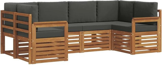 vidaXL Sofagarnitur 20-teilig aus Massivholz Akazie in Natur und Anthrazit mit L-Form und Polsterkissen - Bild 1