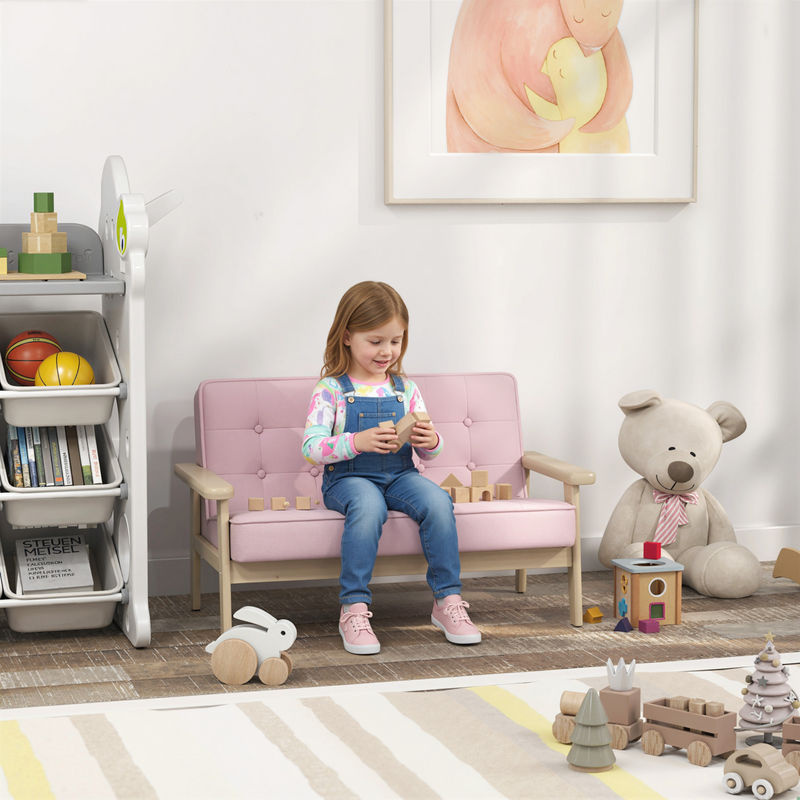 Aosom Kindersessel aus Schaumstoff mit Samtoptik und Holzfüßen in Rosa, B/T/H: 77 x 42 x 48 cm - Bild 2
