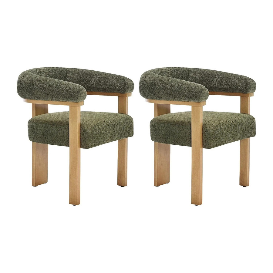 Vente-unique Stuhl Livelia in Khaki und Naturfarben mit Bouclé-Stoff und Holzbeinen - Bild 2